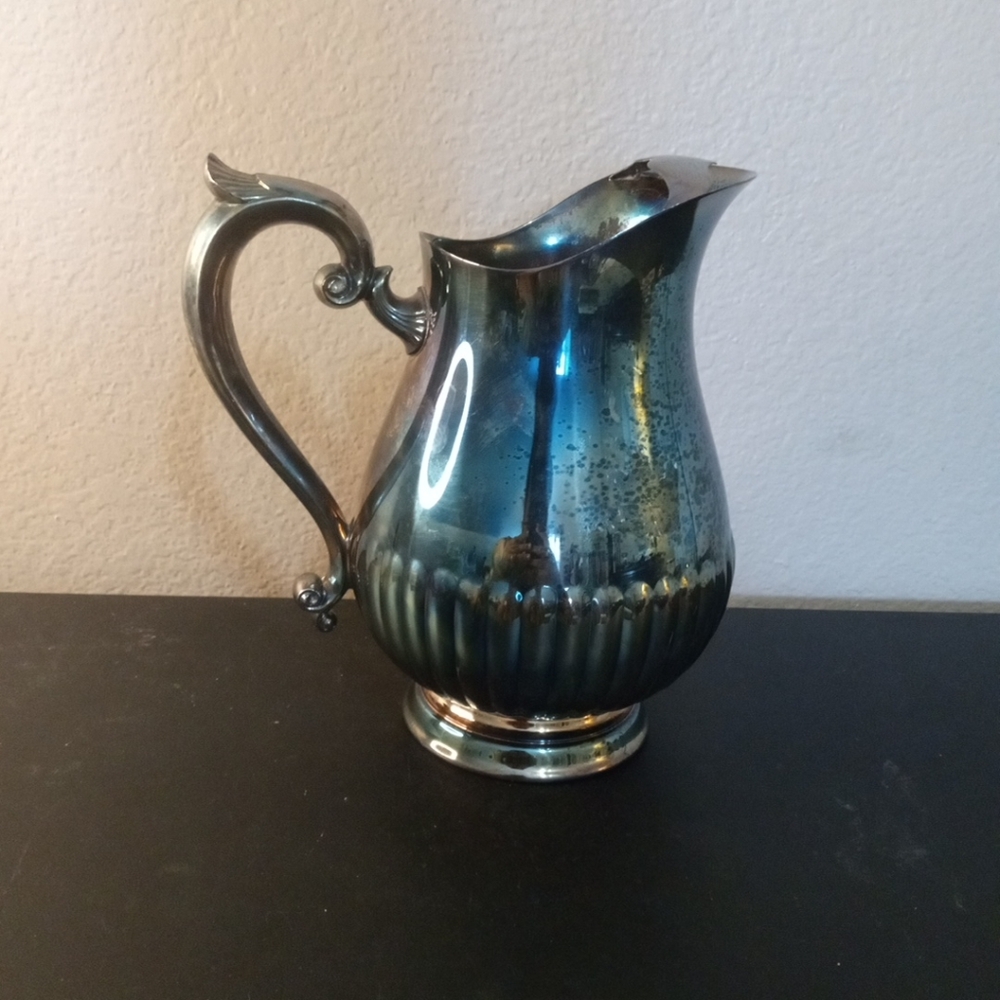GORGEOUS VTG Godinger Silver with Oil Spill Patina Ornate Pitcher